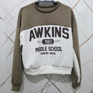 Hawkins Spirit Felpa Donna Awkins Middle School 1983-2017 Nero Bianco Stile Casual Comfortabile con Logo Vintage per Fan della Cultura Pop Design Unico Sportivo