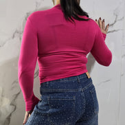 T-shirt Semplice Aderente in Rosso con Maniche Lunghe e Taglio Adatto per un Look Moderno e Comfortabile
