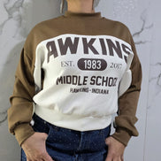 Hawkins Spirit Felpa Donna Awkins Middle School 1983-2017 Nero Bianco Stile Casual Comfortabile con Logo Vintage per Fan della Cultura Pop Design Unico Sportivo