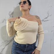 Maglia con Dettaglio Rouché in Nero Stile Casual per Donna