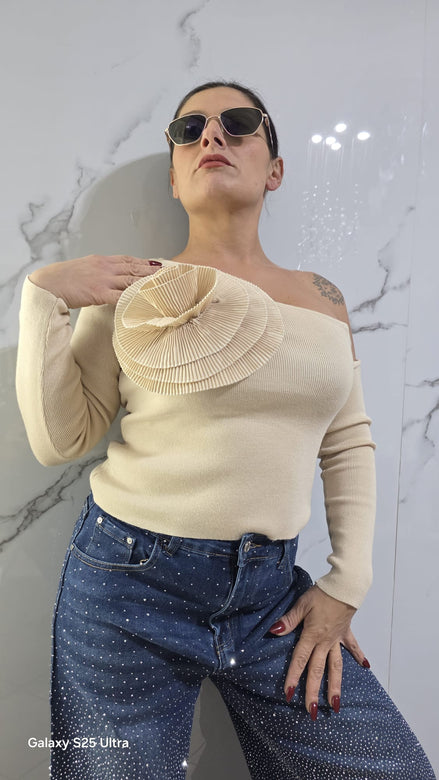 Maglia con Dettaglio Rouché in Nero Stile Casual per Donna