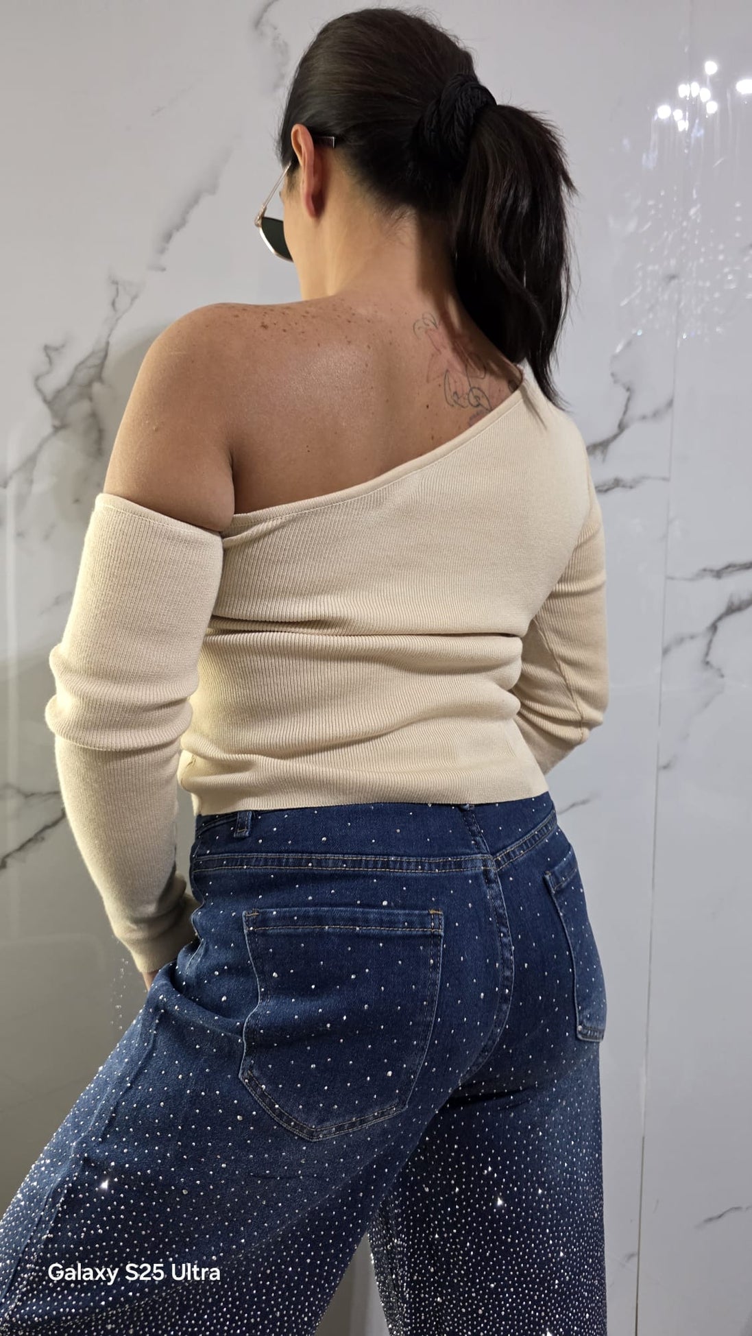 Maglia con Dettaglio Rouché in Nero Stile Casual per Donna