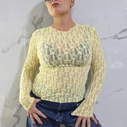Maglia in Pizzo Blu Scuro con Maniche Lunghe per Donna Elegante