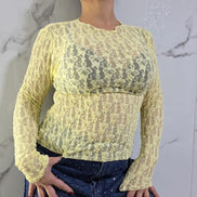 Maglia in Pizzo Blu Scuro con Maniche Lunghe per Donna Elegante