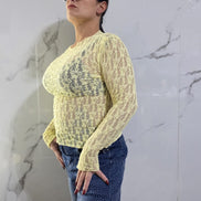 Maglia in Pizzo Blu Scuro con Maniche Lunghe per Donna Elegante