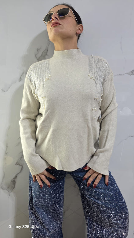 "Maglia Glamour con Dettagli Perle"