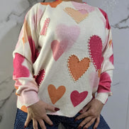 Maglione Donna con Cuori Colorati in Rosa e Arancione Stile Casual e Comodo per Ogni Giorno
