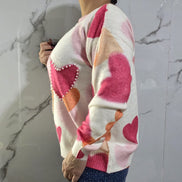 Maglione Donna con Cuori Colorati in Rosa e Arancione Stile Casual e Comodo per Ogni Giorno