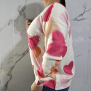 Maglione Donna con Cuori Colorati in Rosa e Arancione Stile Casual e Comodo per Ogni Giorno