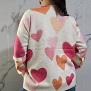 Maglione Donna con Cuori Colorati in Rosa e Arancione Stile Casual e Comodo per Ogni Giorno