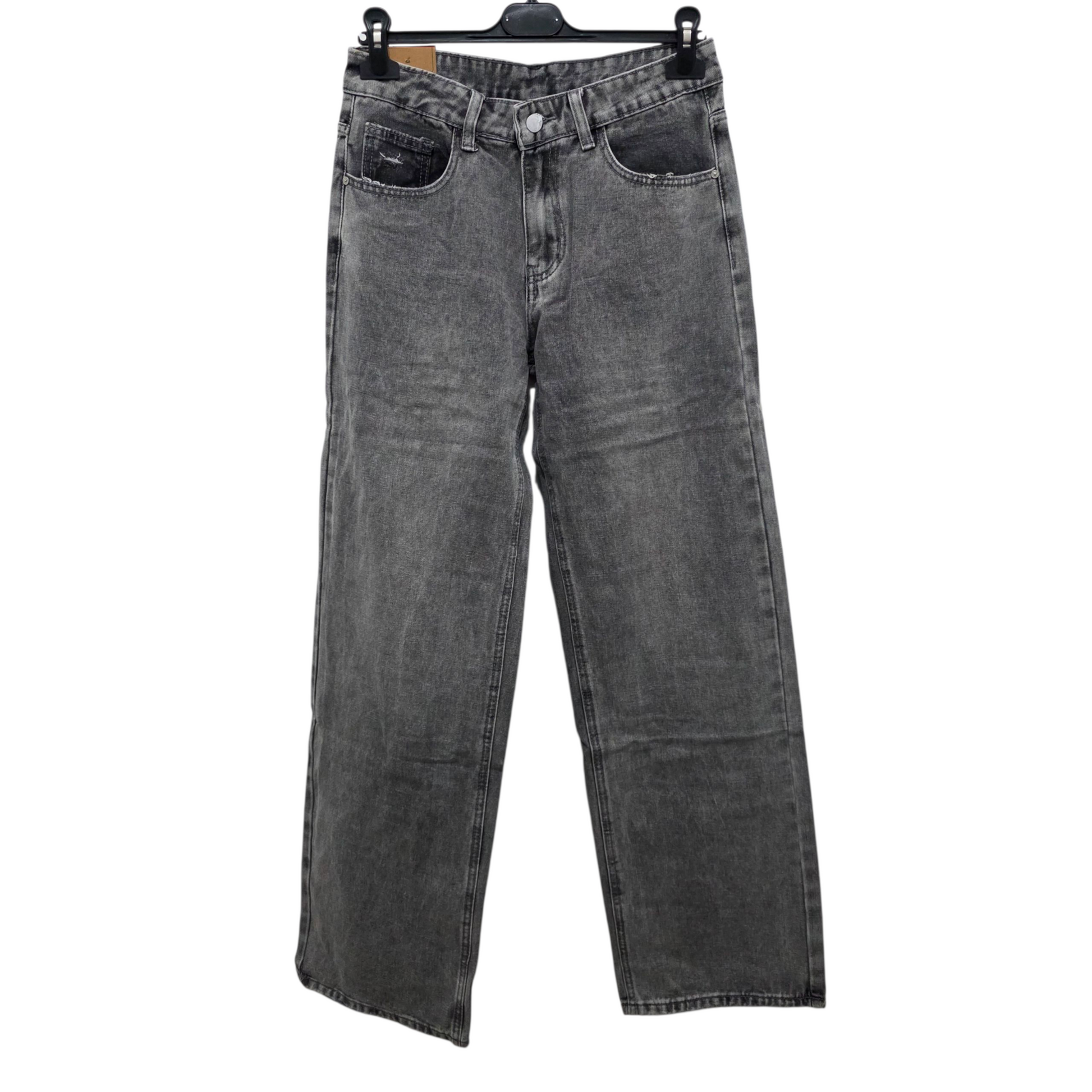 Jeans Wide Leg Grigio con Dettaglio Tashe
