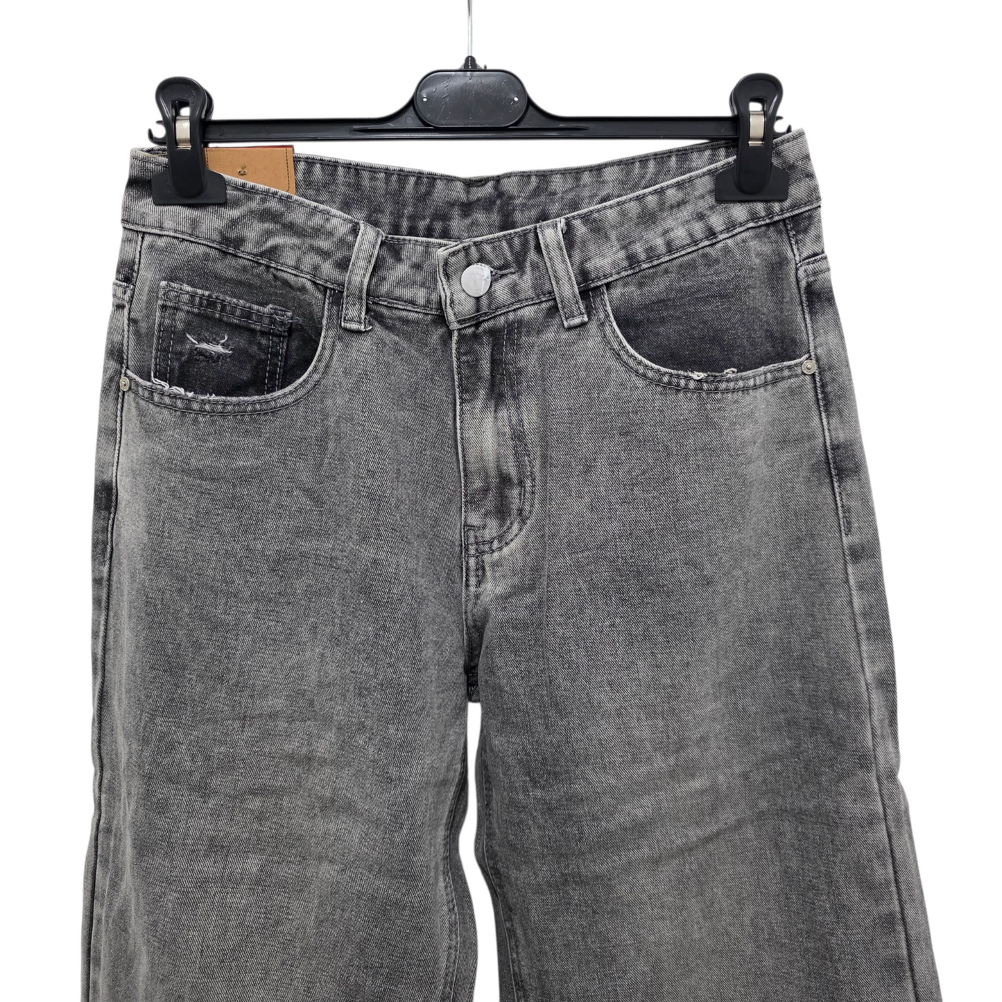 Jeans Wide Leg Grigio con Dettaglio Tashe