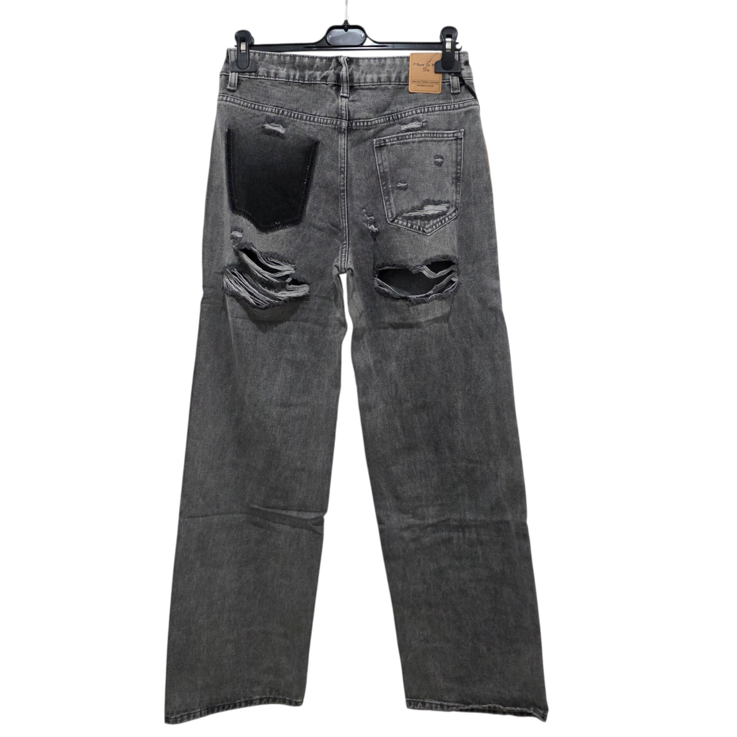 Jeans Wide Leg Grigio con Dettaglio Tashe
