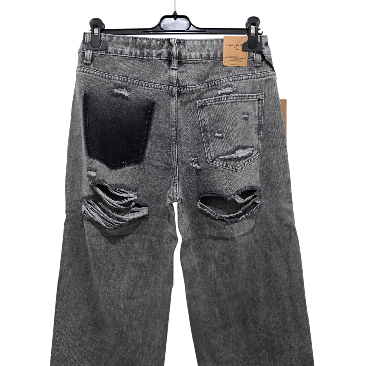 Jeans Wide Leg Grigio con Dettaglio Tashe