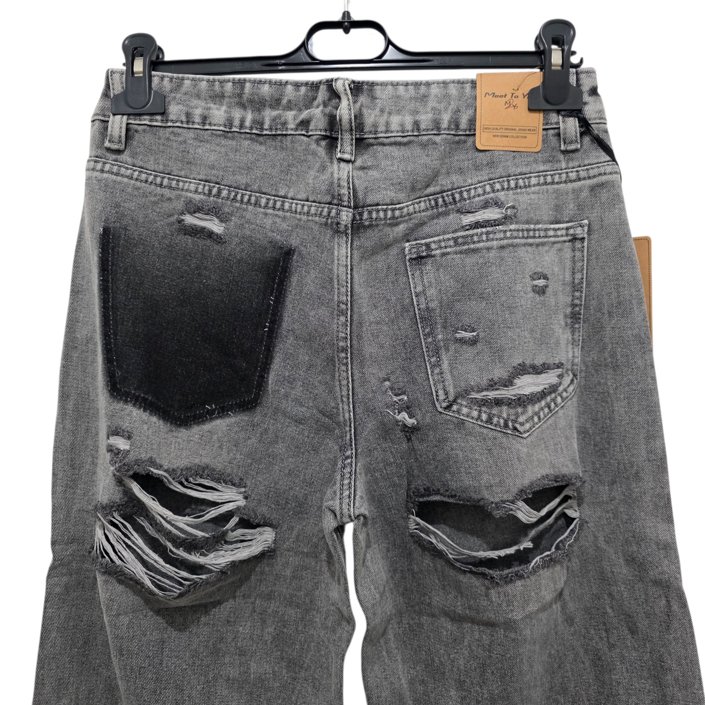 Jeans Wide Leg Grigio con Dettaglio Tashe