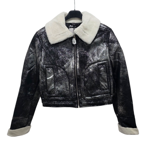 Giubbino Femminile in Faux Leather con Colletto Imbottito