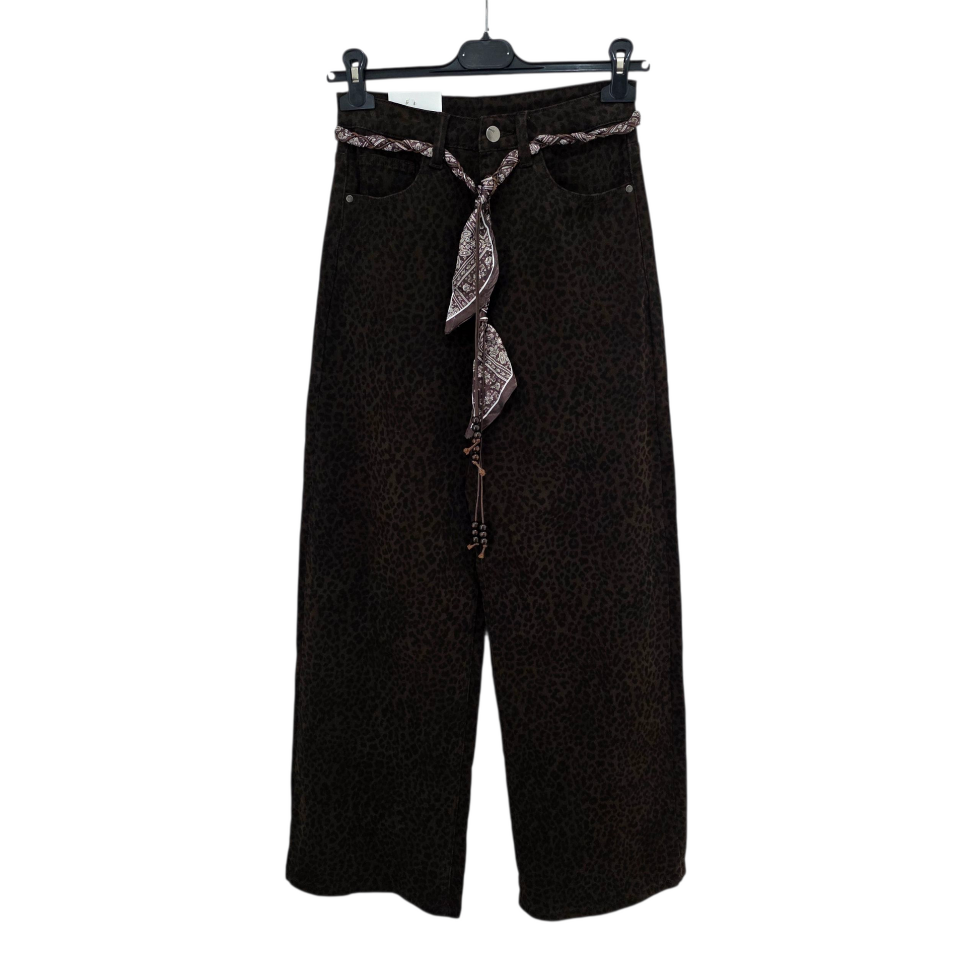 Jeans Palazzo Leopardato con Cintura in Stile Bandana