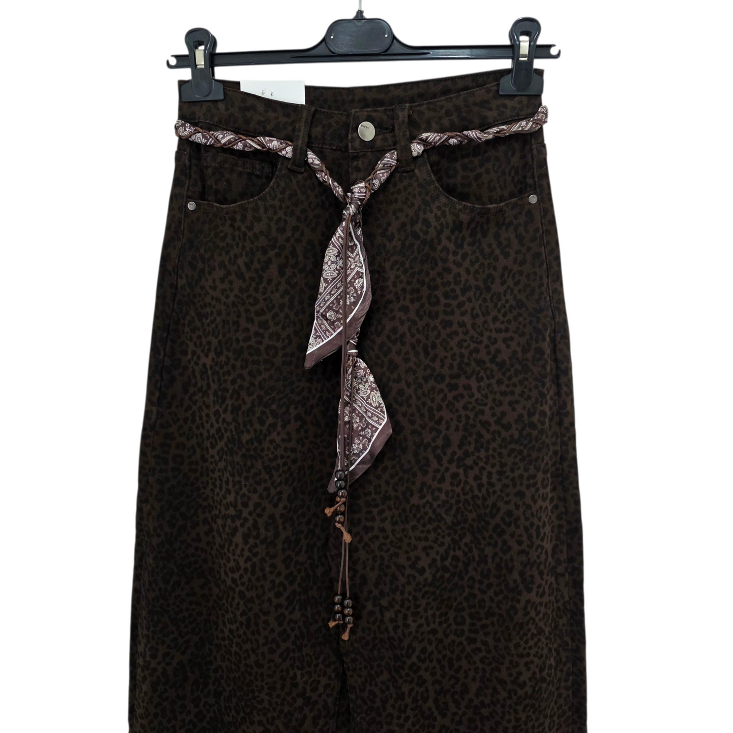 Jeans Palazzo Leopardato con Cintura in Stile Bandana