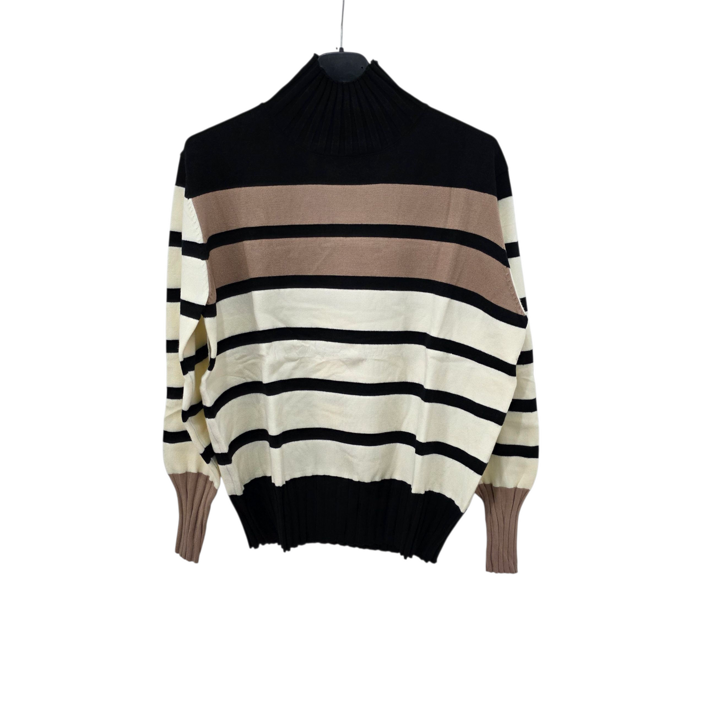 Maglia a Righe con Collo Alto e Maniche Lunghe