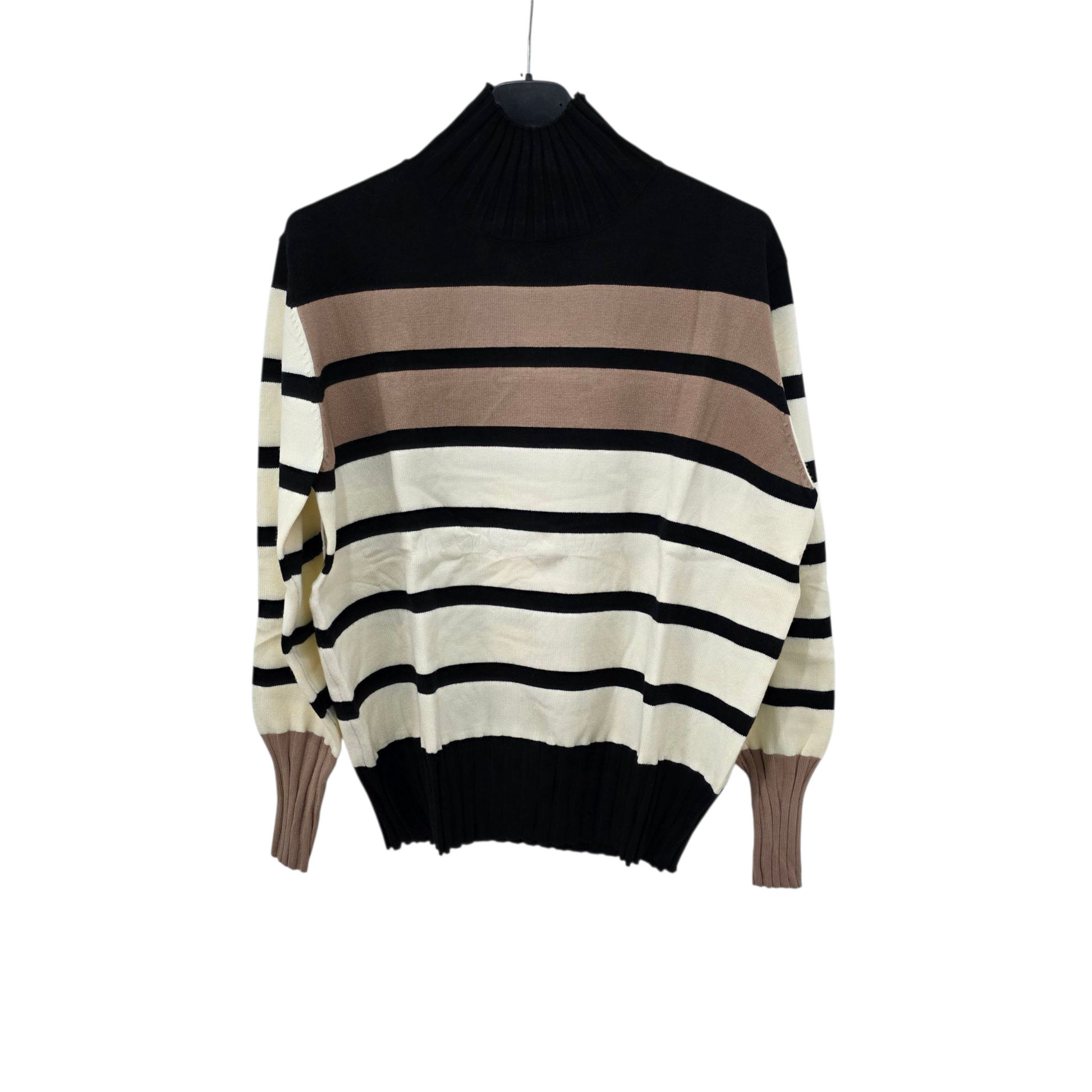 Maglia a Righe con Collo Alto e Maniche Lunghe