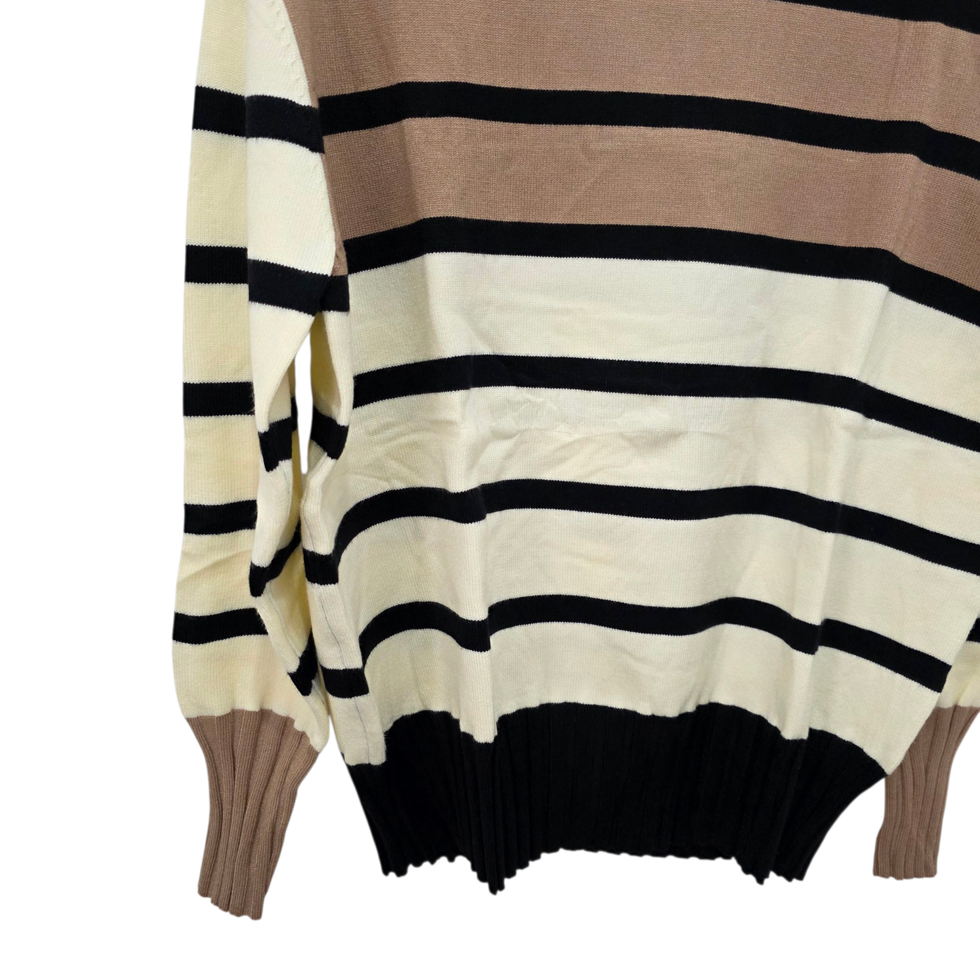 Maglia a Righe con Collo Alto e Maniche Lunghe