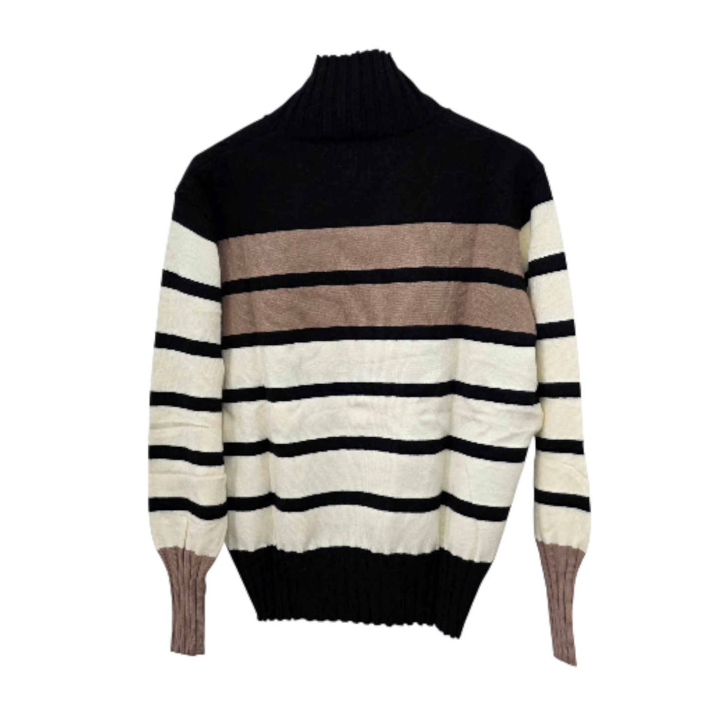 Maglia a Righe con Collo Alto e Maniche Lunghe