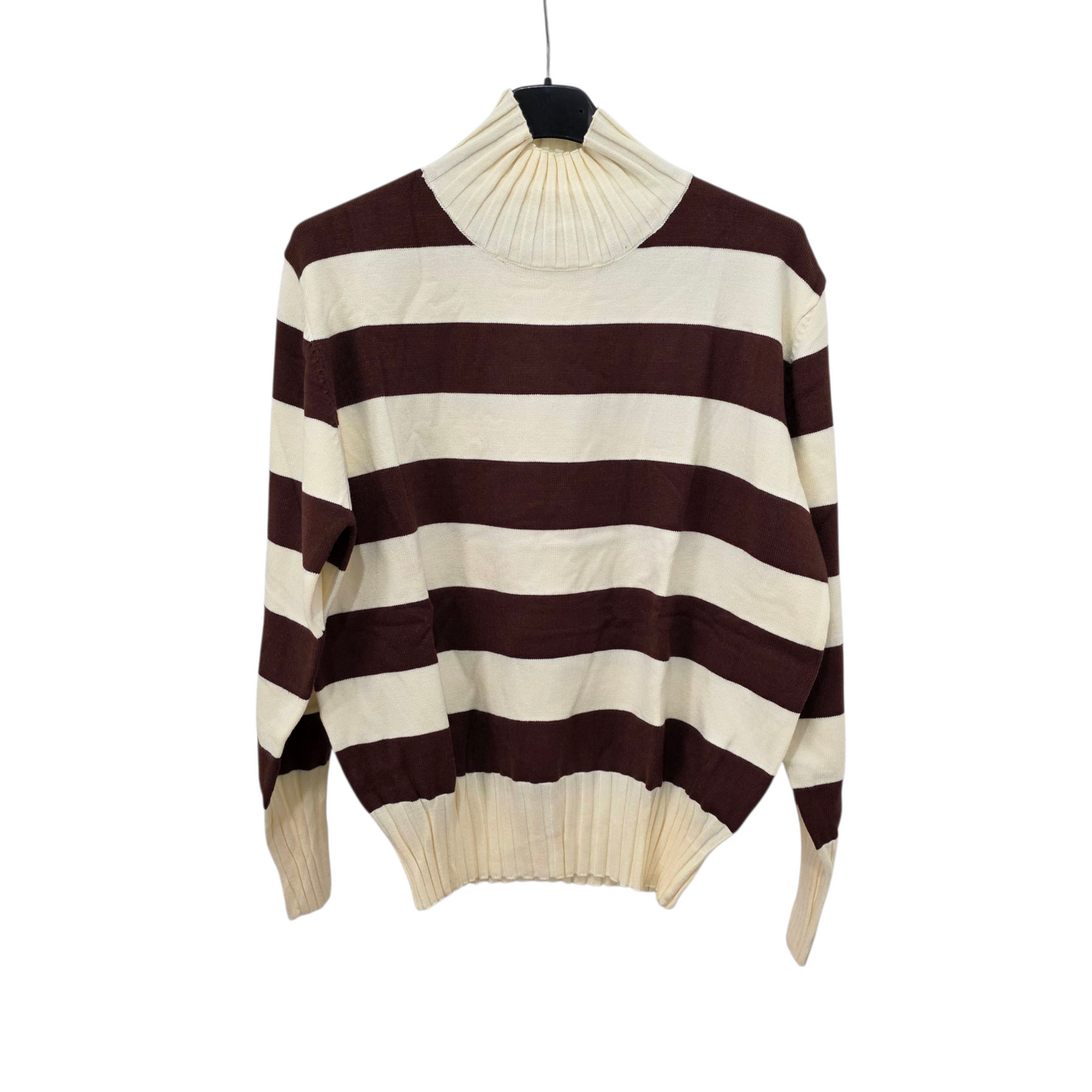 Maglia a Righe con Collo Alto e Maniche Lunghe