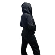 Tuta Sportiva Femminile Glitterata con Cappuccio e Zip Nero con Dettagli Glitterati per un Look Moderno e Stiloso