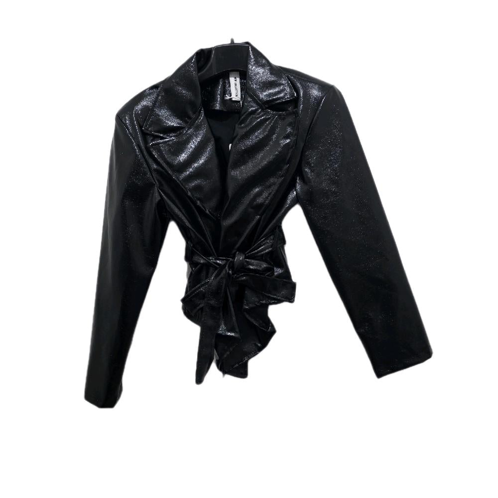 Giacca Chic con Cintura e Collo Scollo in Rosa Pastello per Look Elegante e Moderno