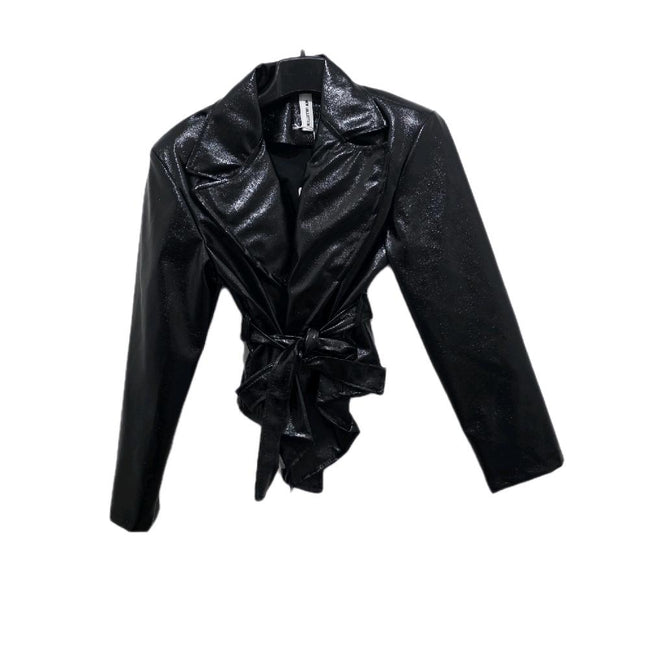 Giacca Chic con Cintura e Collo Scollo in Rosa Pastello per Look Elegante e Moderno