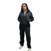 Tuta Sportiva Femminile Glitterata con Cappuccio e Zip Nero con Dettagli Glitterati per un Look Moderno e Stiloso