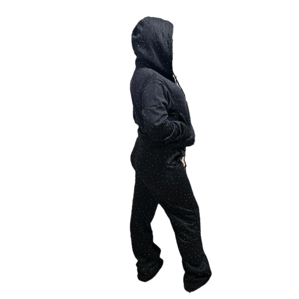 Tuta Sportiva Femminile Glitterata con Cappuccio e Zip Nero con Dettagli Glitterati per un Look Moderno e Stiloso