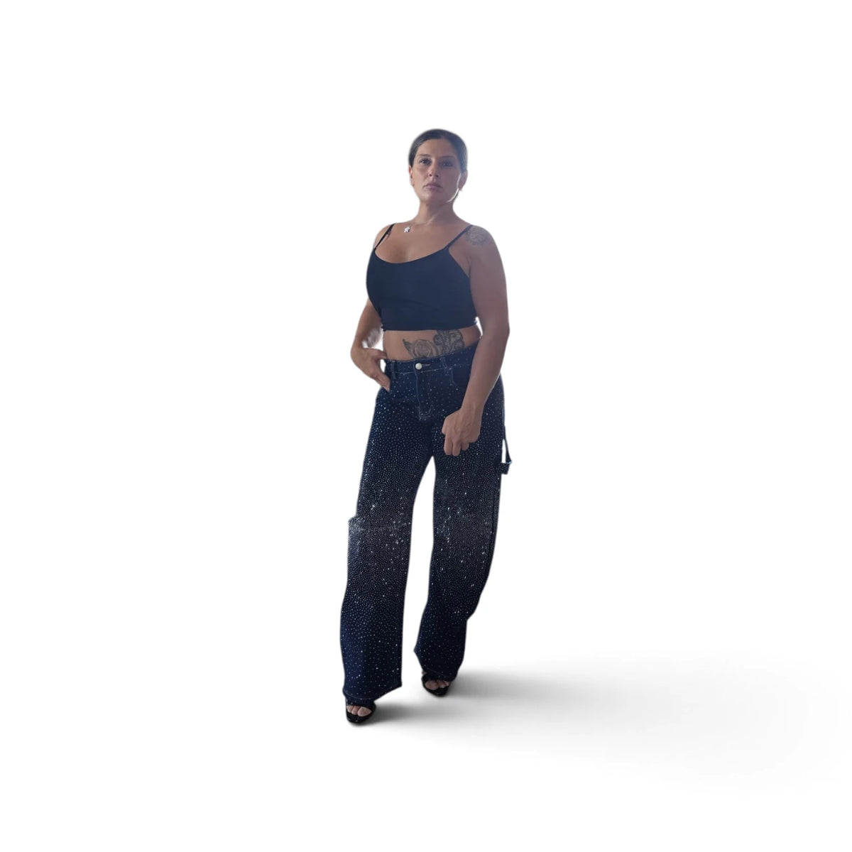 Jeans Strass "Cosmic Sparkle" con Dettagli di Strass e Design Universale per un Look Stiloso e Elegante Ideali per Chi Ama Essere alla Moda