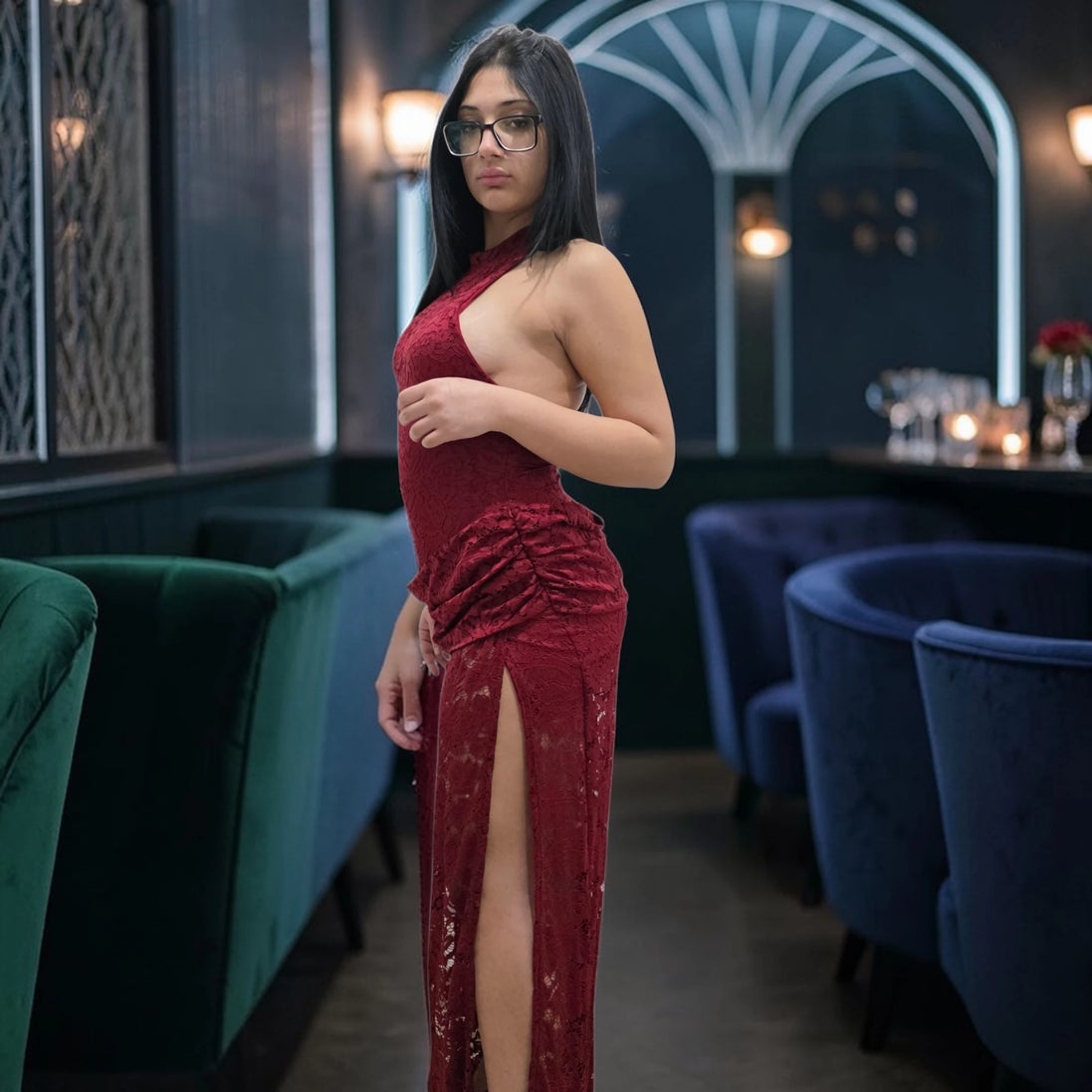 Abito Lungo in Pizzo Elegante Nero Taglia Lungo Primavera/Estate per Occasioni Speciali Stile Raffinato e Femminile