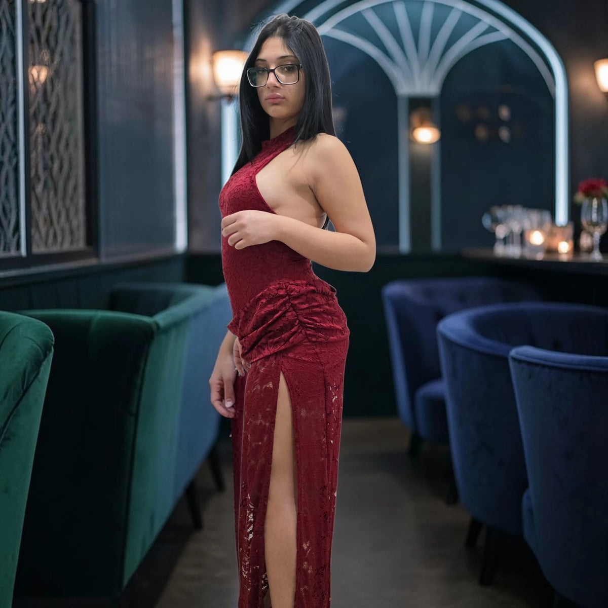 Abito Lungo in Pizzo Elegante Nero Taglia Lungo Primavera/Estate per Occasioni Speciali Stile Raffinato e Femminile