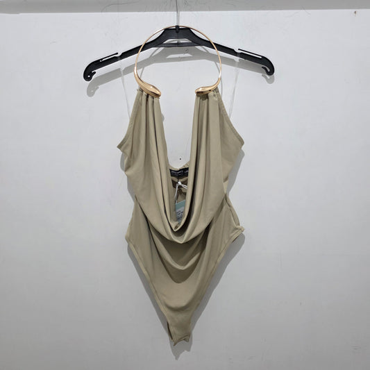 Top Senza Maniche Donna in Cotone Marrone con Collo a V e Dettagli 