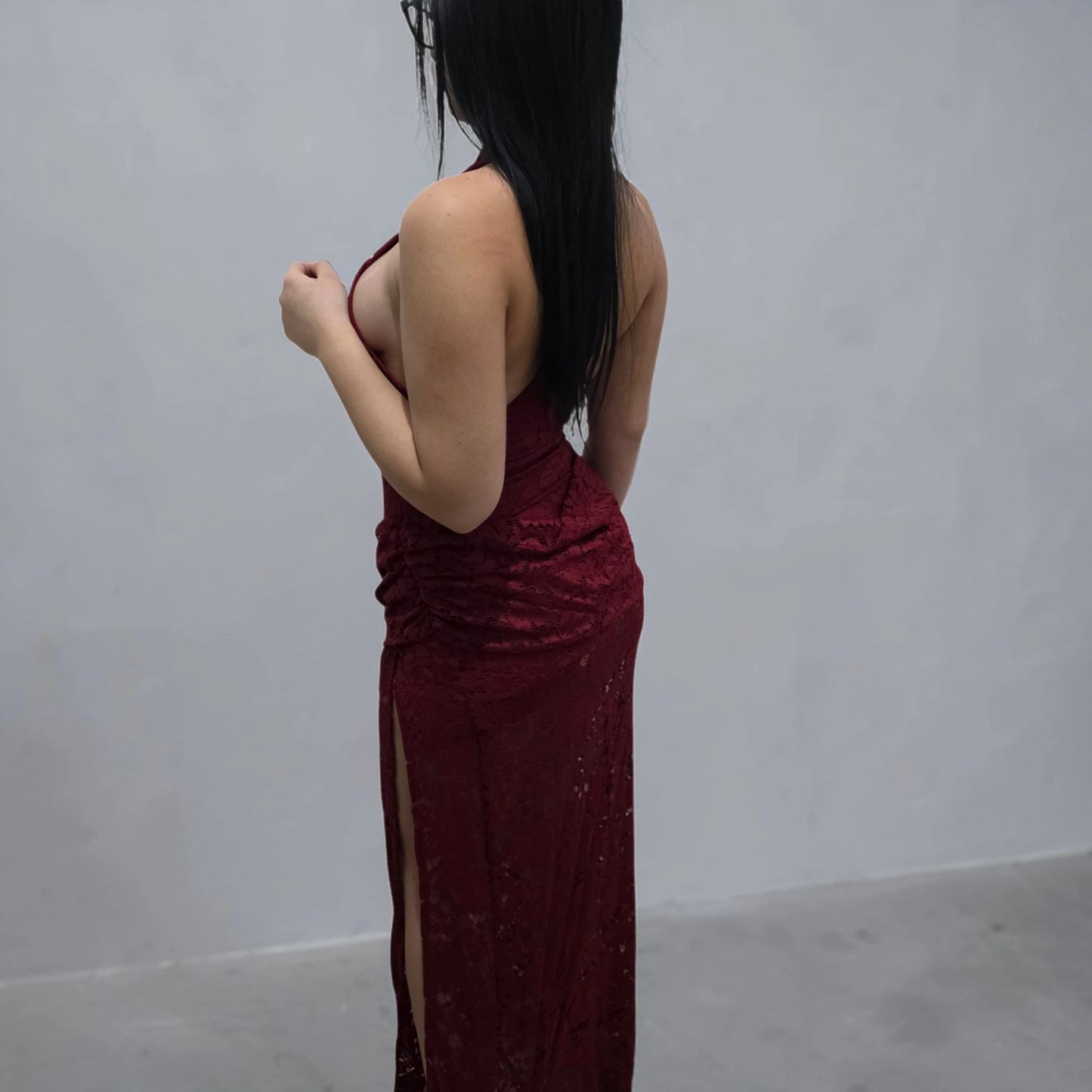 Abito Lungo in Pizzo Elegante Nero Taglia Lungo Primavera/Estate per Occasioni Speciali Stile Raffinato e Femminile