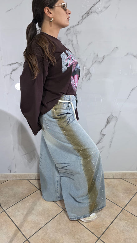 Jeans Baloon Scambiato con Oro Comodo - Pantaloni Jeans con Dettagli Dorati e Design Comfortabile per Un Look Distintivo e Versatile