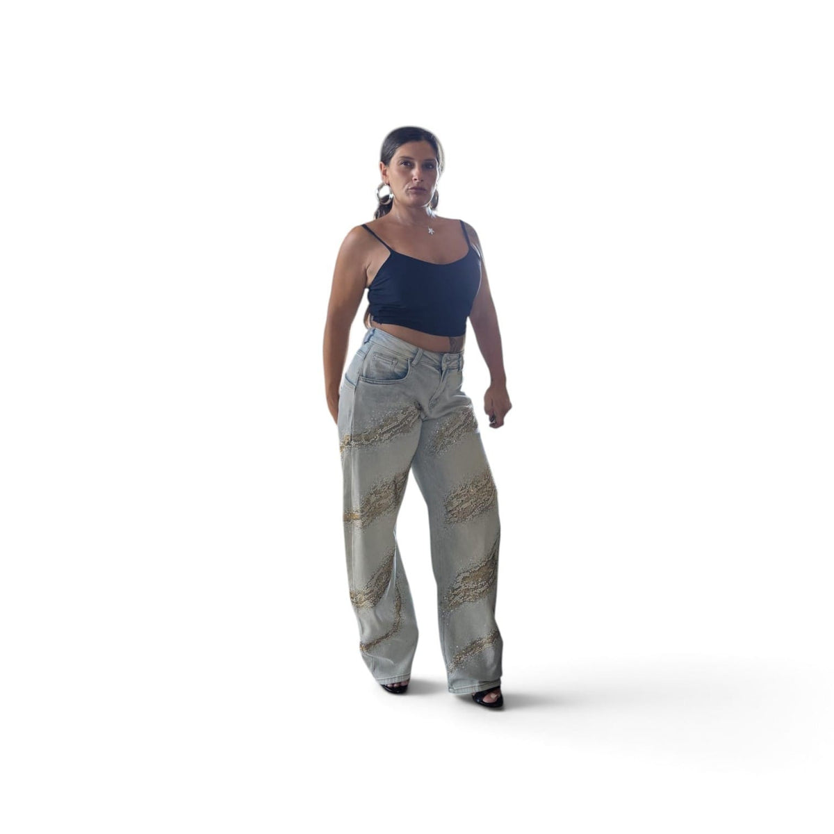 Jeans Ballon Strass con Design Innovativo e Strass Elegante per Occasioni Speciali e Look Audace