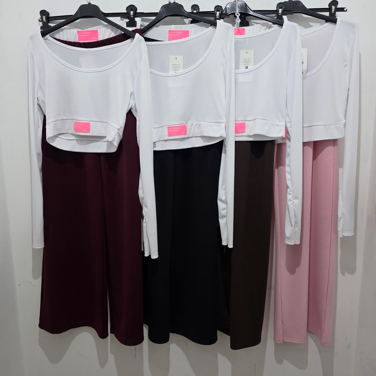 Completo Casual in Jersey con Top e Pantaloni Rosa e Bianco per Donna