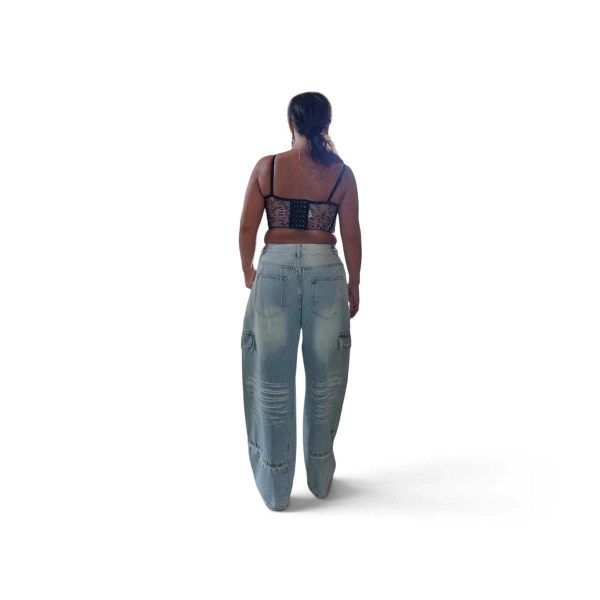 Jeans Cargo con Strappi e Dettagli di Strass per un Look Fashionabile e Moderno