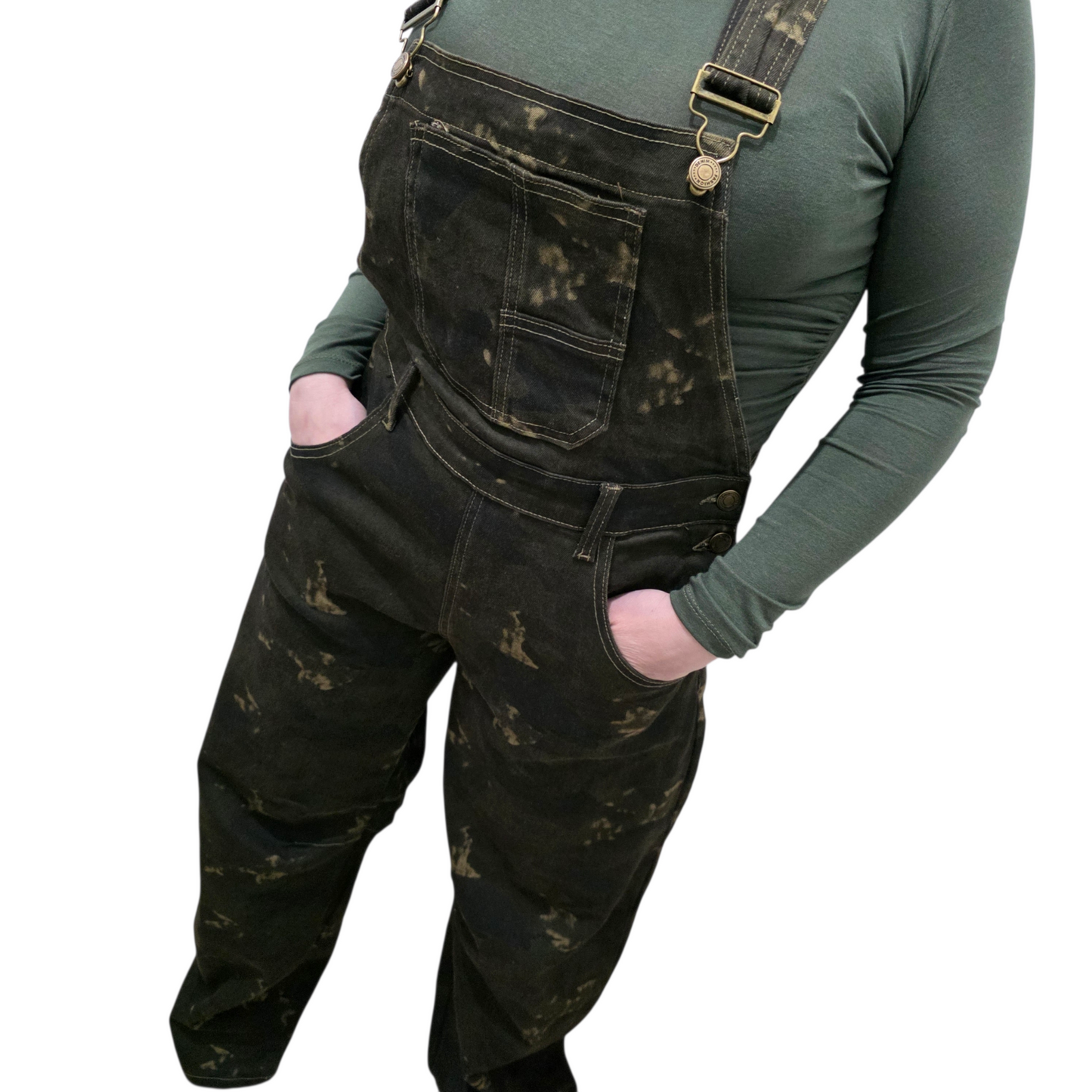 Salopetta Utilitaria in Denim Camouflage con Spalline Regolabili