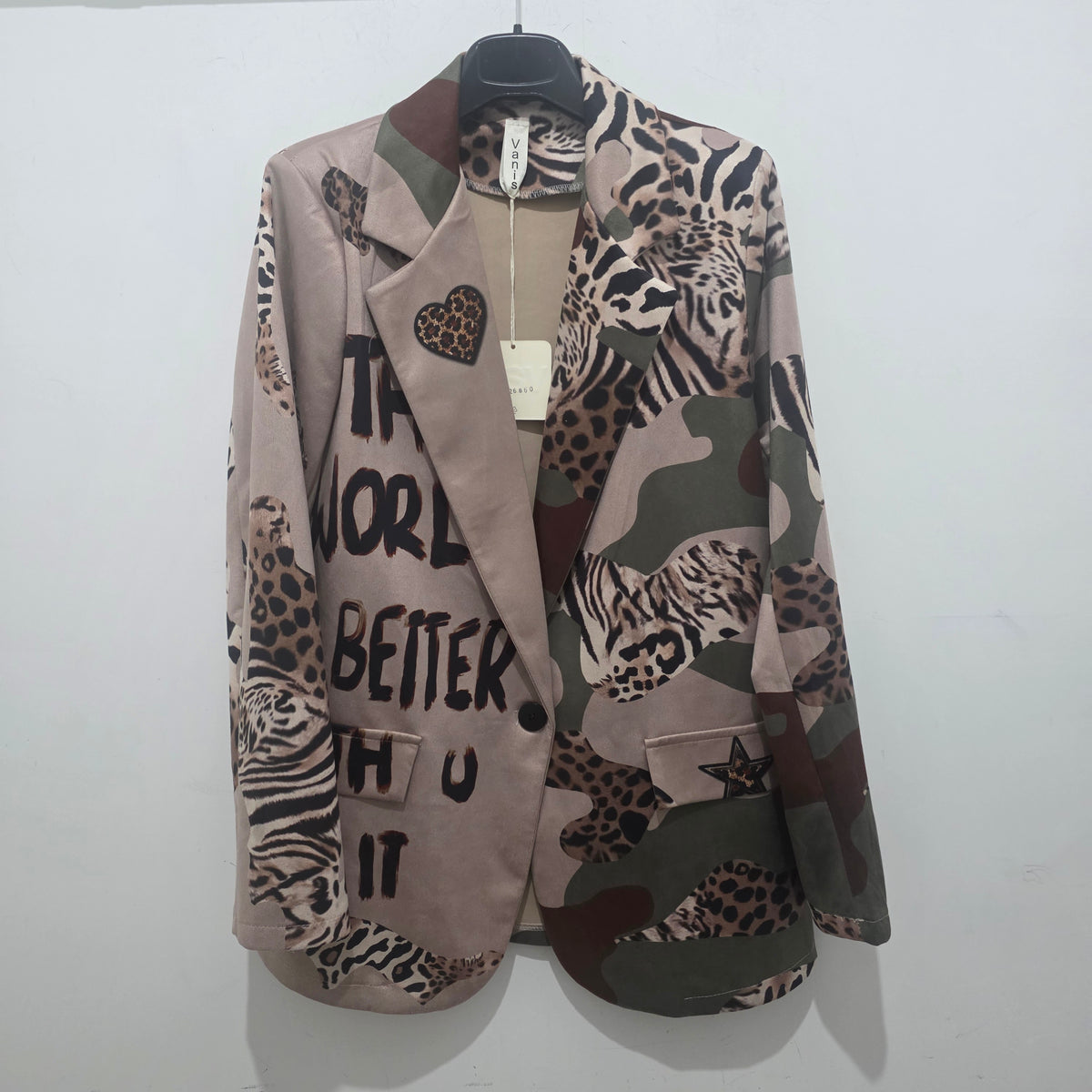 Cappotto Militare Casual con Motivo Fantasia e Patchwork per Look Versatile e Elegante