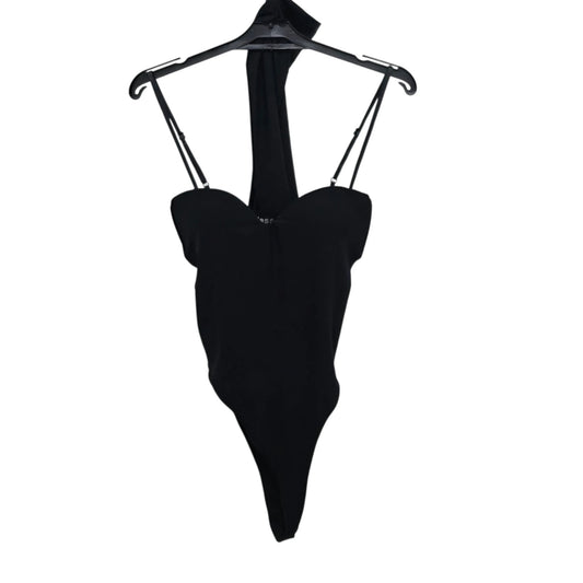 Body con Scollatura Aderente e Spalline Sottili in Tessuto Elastico Nero