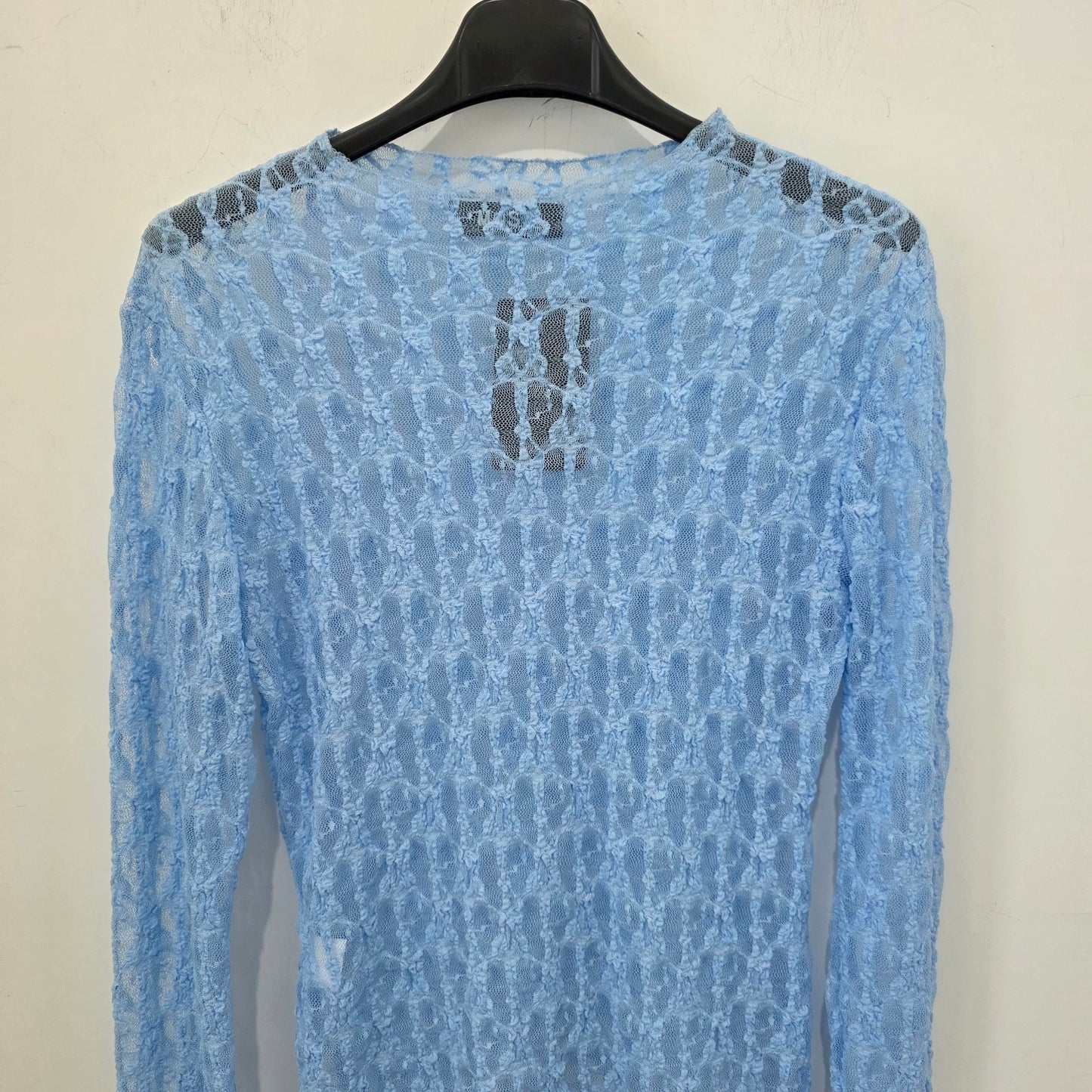 Maglia in Pizzo Blu Scuro con Maniche Lunghe per Donna Elegante 