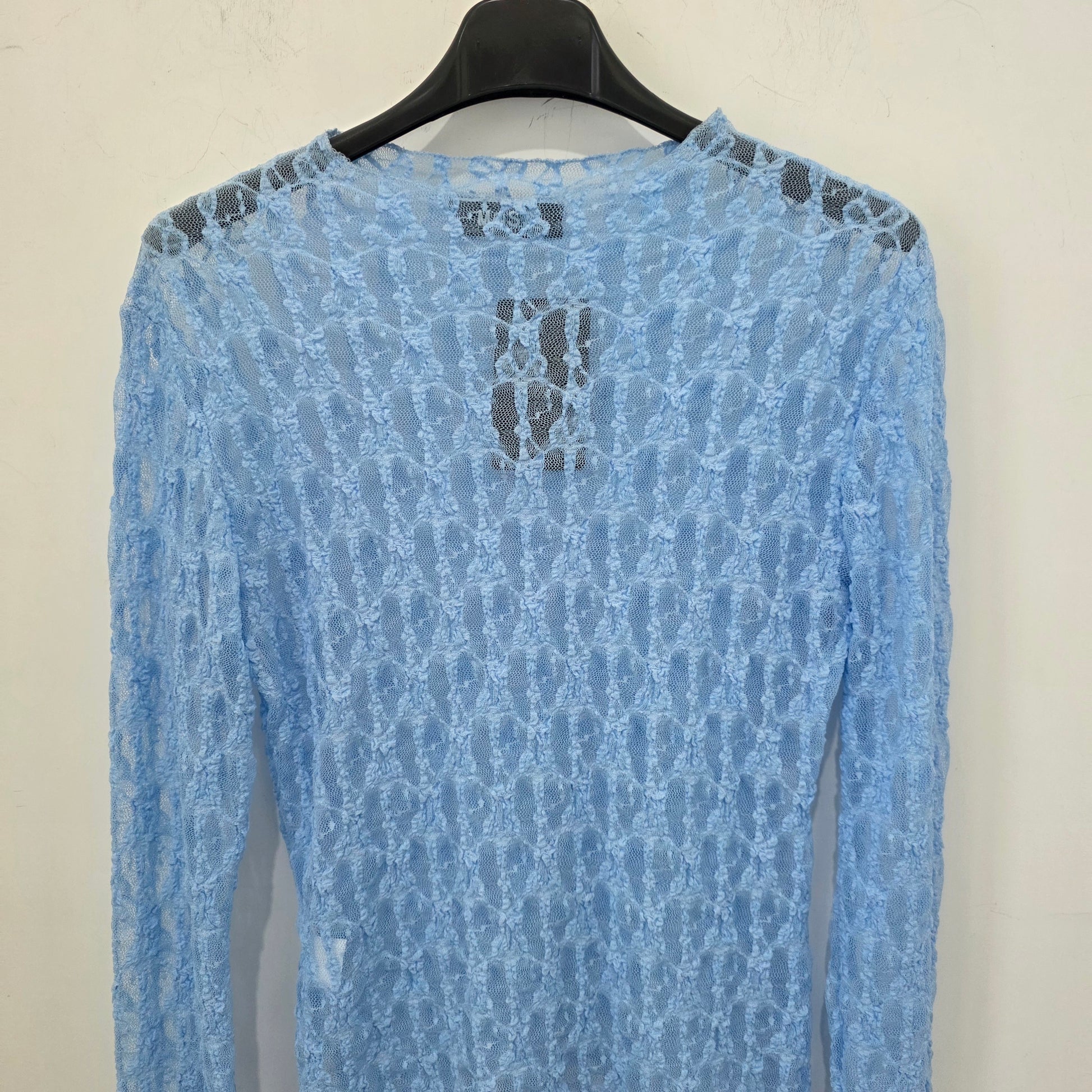 Maglia in Pizzo Blu Scuro con Maniche Lunghe per Donna Elegante 