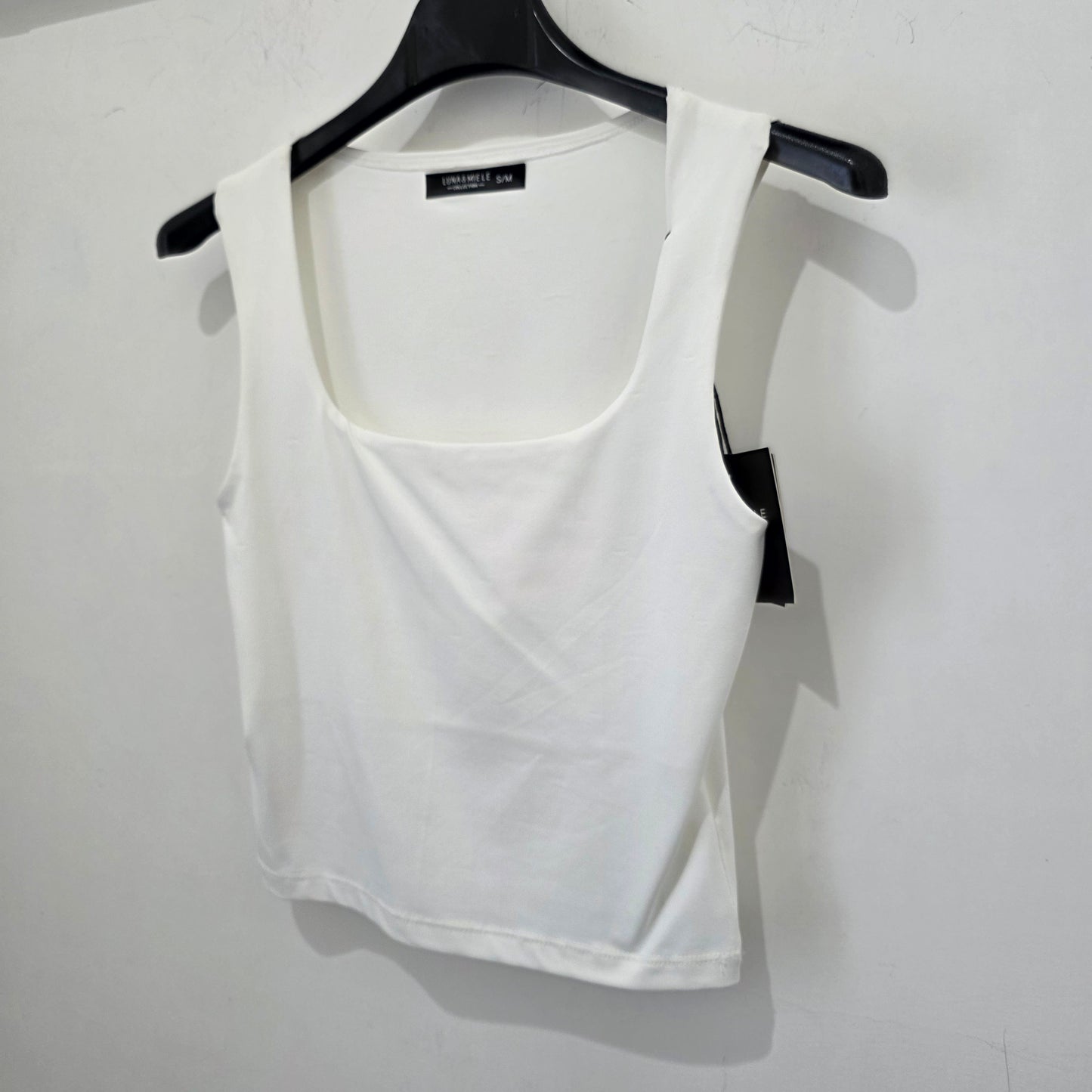 Top Crop Bianco Donna Senza Maniche in Cotone Elastico per Stile