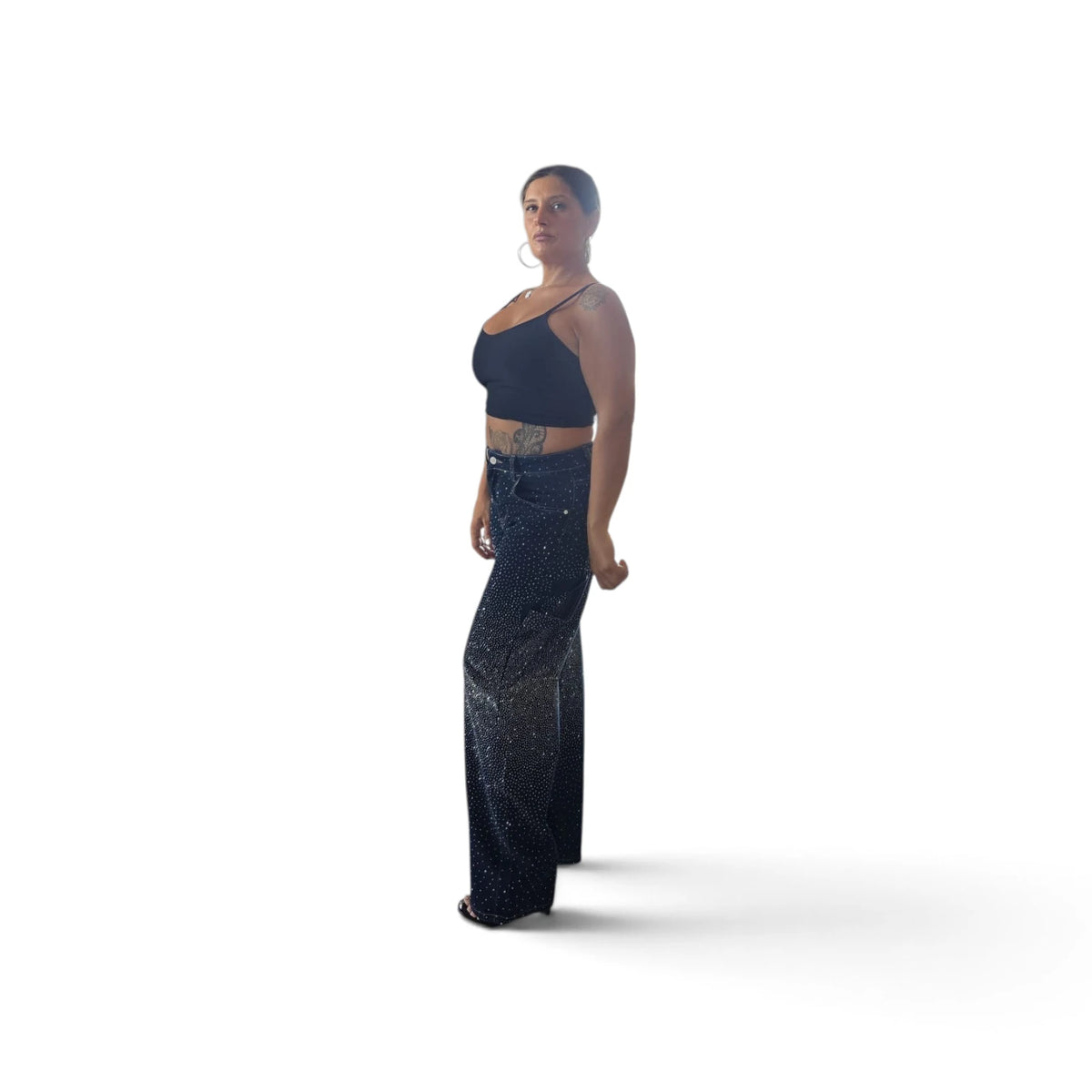 Jeans Strass "Cosmic Sparkle" con Dettagli di Strass e Design Universale per un Look Stiloso e Elegante Ideali per Chi Ama Essere alla Moda