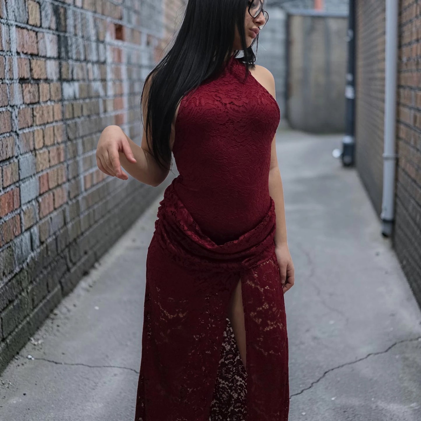 Abito Lungo in Pizzo Elegante Nero Taglia Lungo Primavera/Estate per Occasioni Speciali Stile Raffinato e Femminile