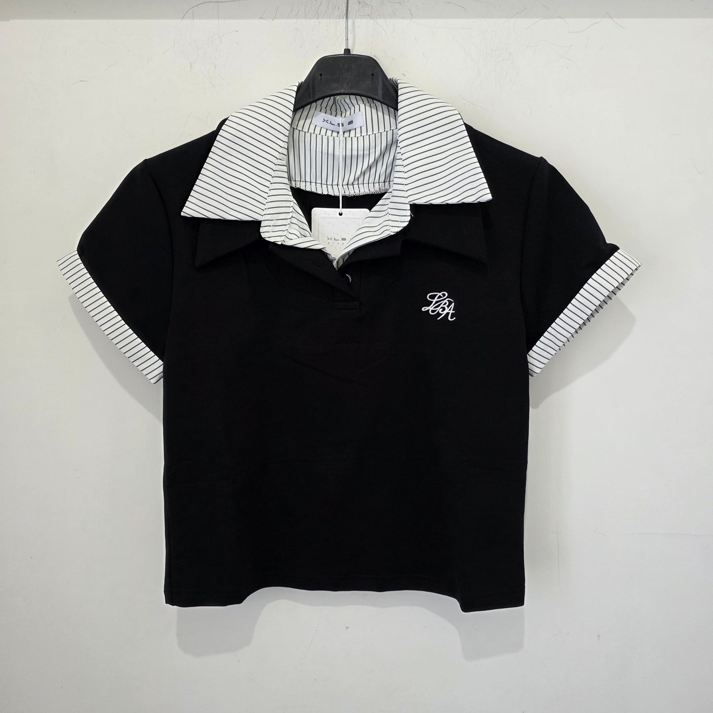 Maglia Polo Donna Grigia con Colletto a Righe e Maniche Corte Stile 